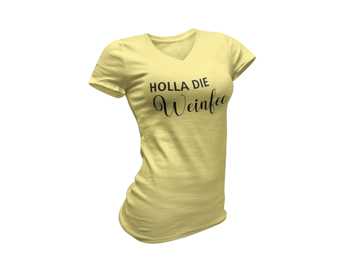 Damen T-Shirt mit V-Ausschnitt – Holla die Weinfee