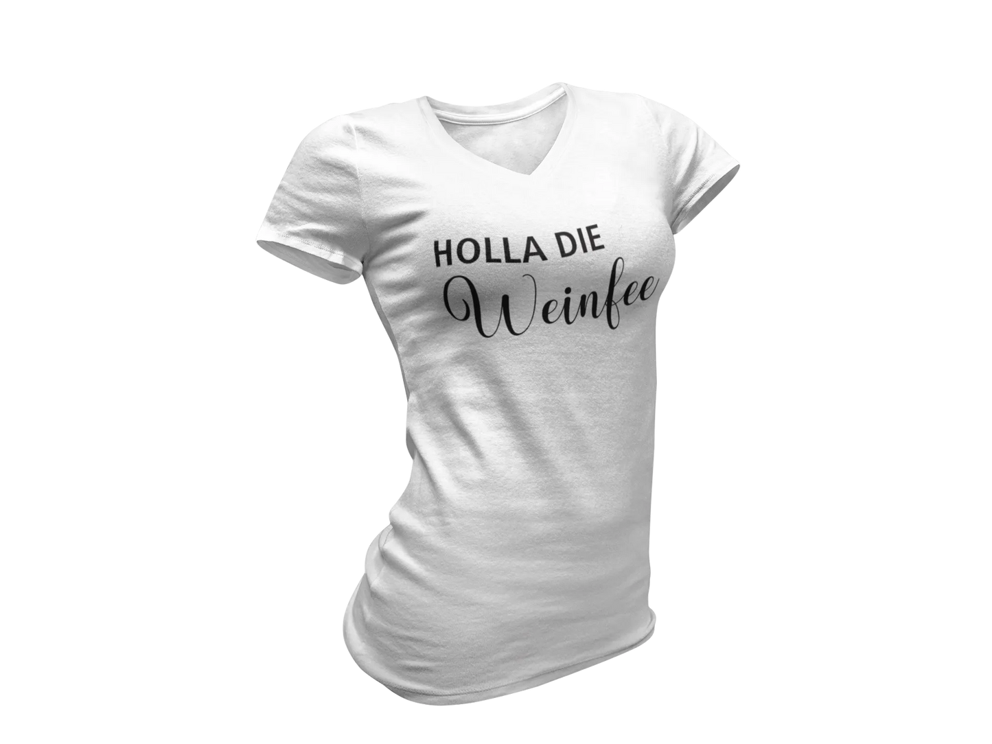 Damen T-Shirt mit V-Ausschnitt – Holla die Weinfee