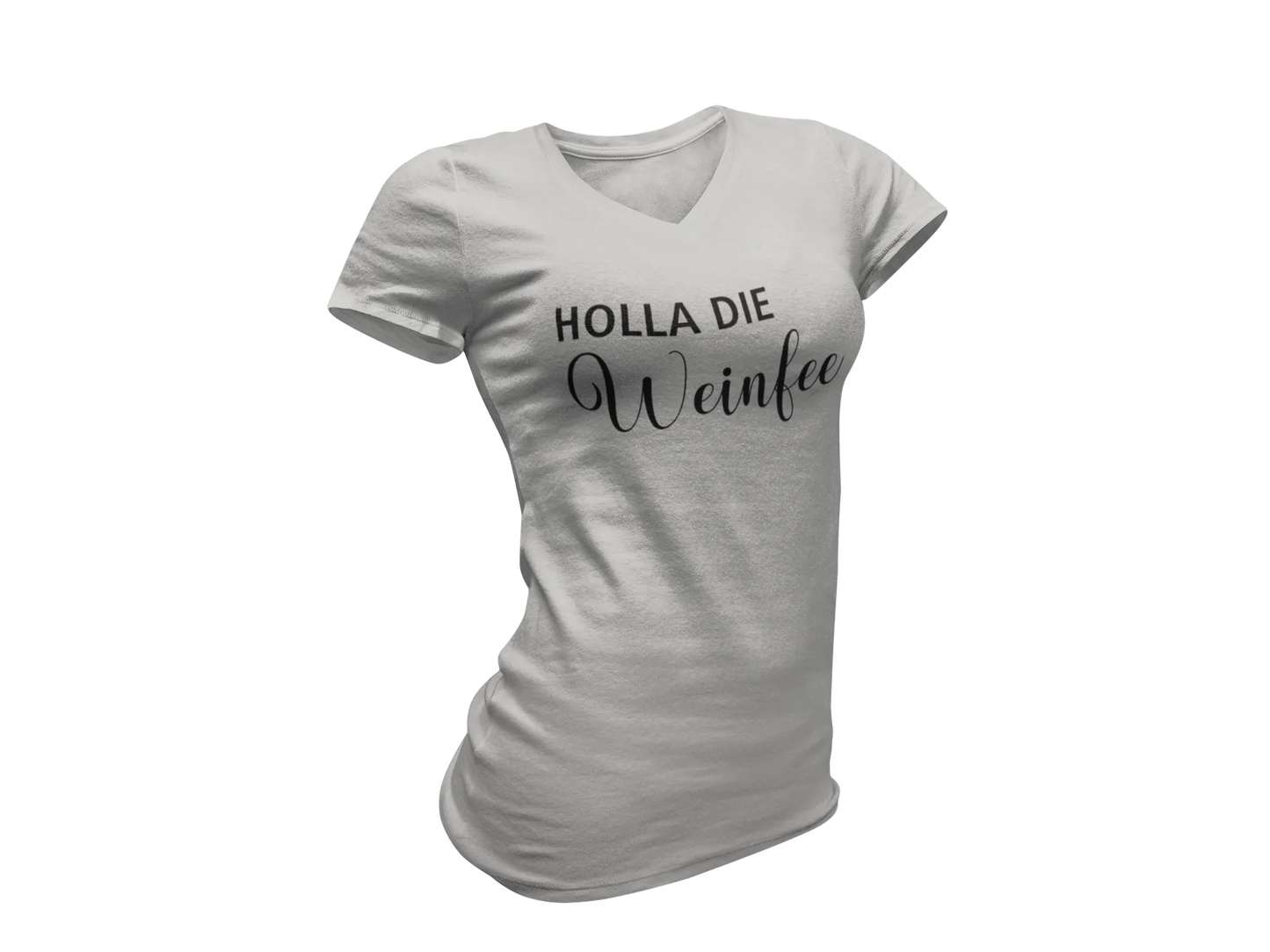 Damen T-Shirt mit V-Ausschnitt – Holla die Weinfee