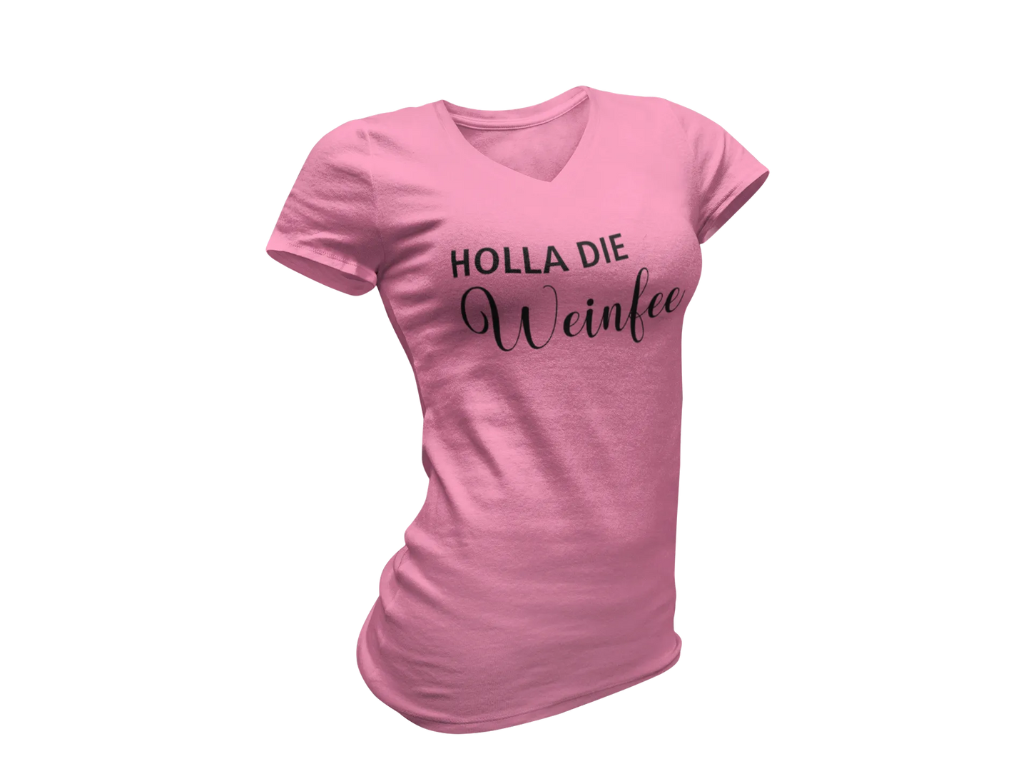 Damen T-Shirt mit V-Ausschnitt – Holla die Weinfee