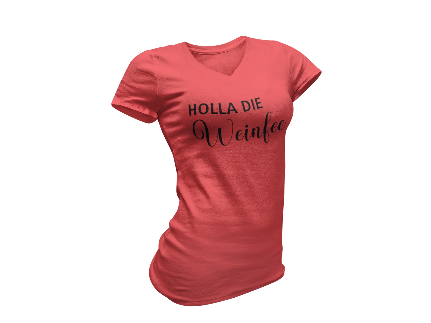 Damen T-Shirt mit V-Ausschnitt – Holla die Weinfee