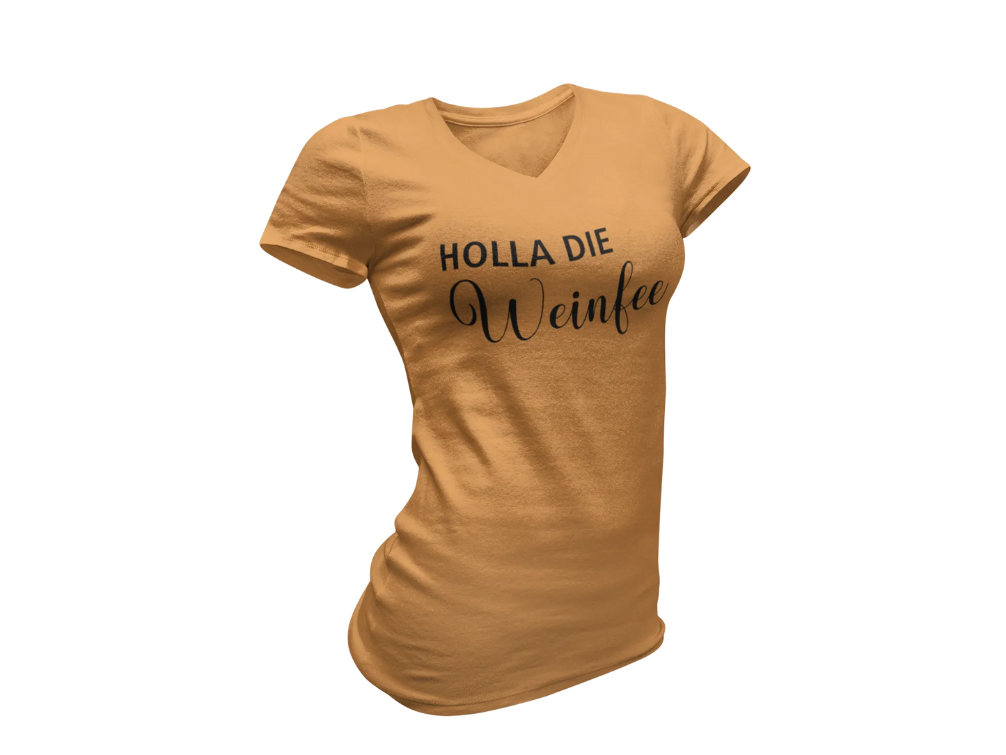 Damen T-Shirt mit V-Ausschnitt – Holla die Weinfee