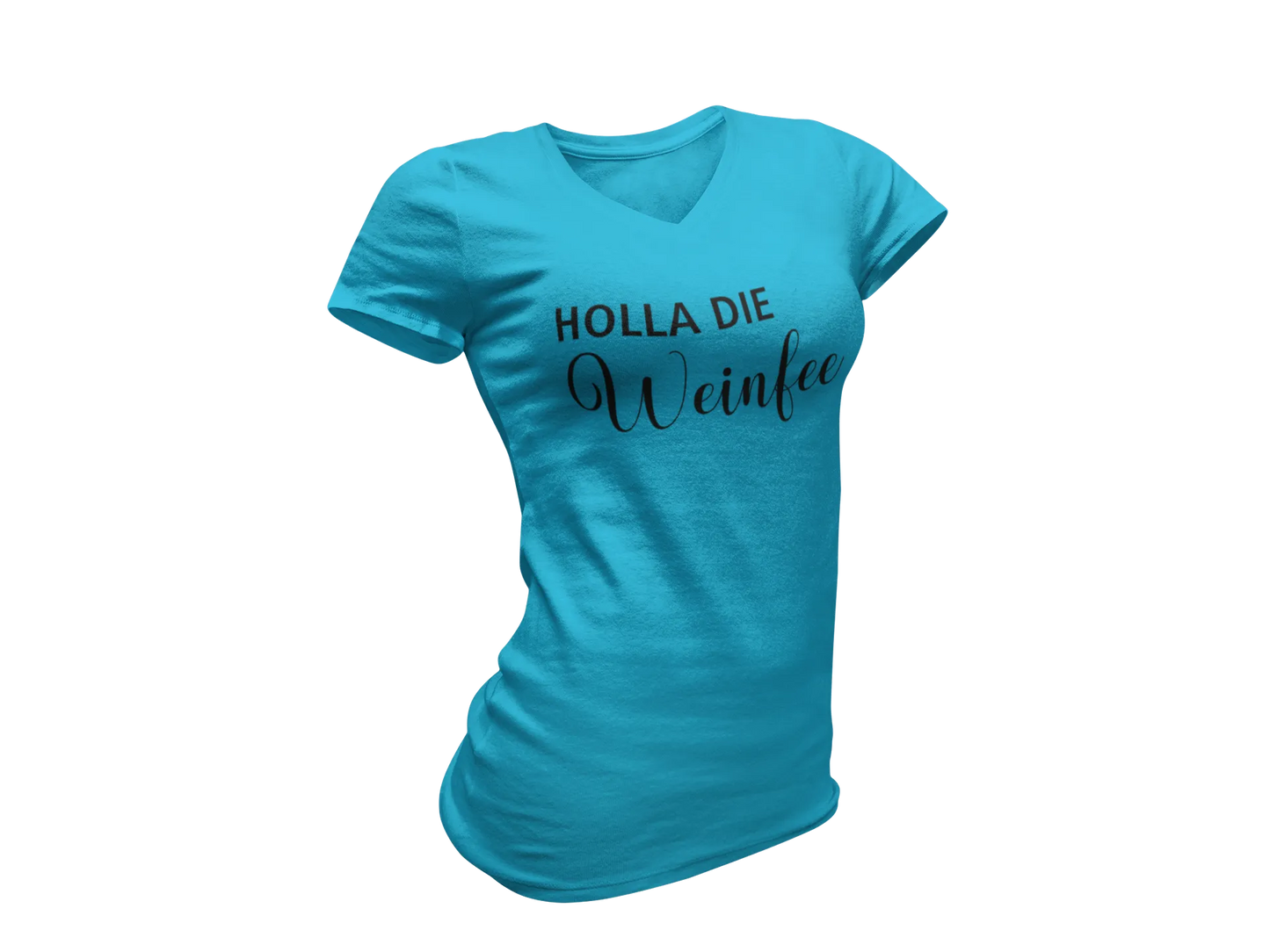 Damen T-Shirt mit V-Ausschnitt – Holla die Weinfee