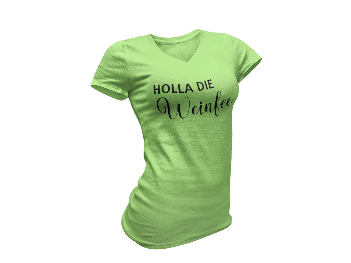 Damen T-Shirt mit V-Ausschnitt – Holla die Weinfee