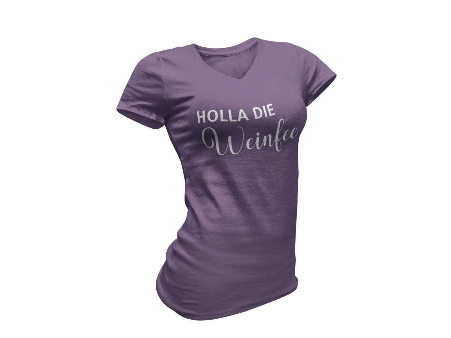 Damen T-Shirt mit V-Ausschnitt – Holla die Weinfee