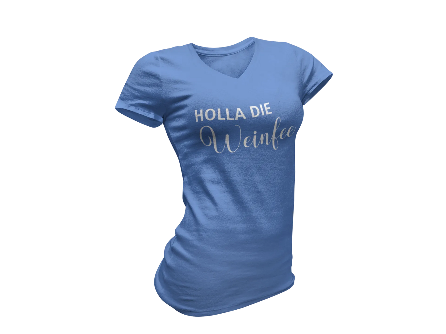 Damen T-Shirt mit V-Ausschnitt – Holla die Weinfee