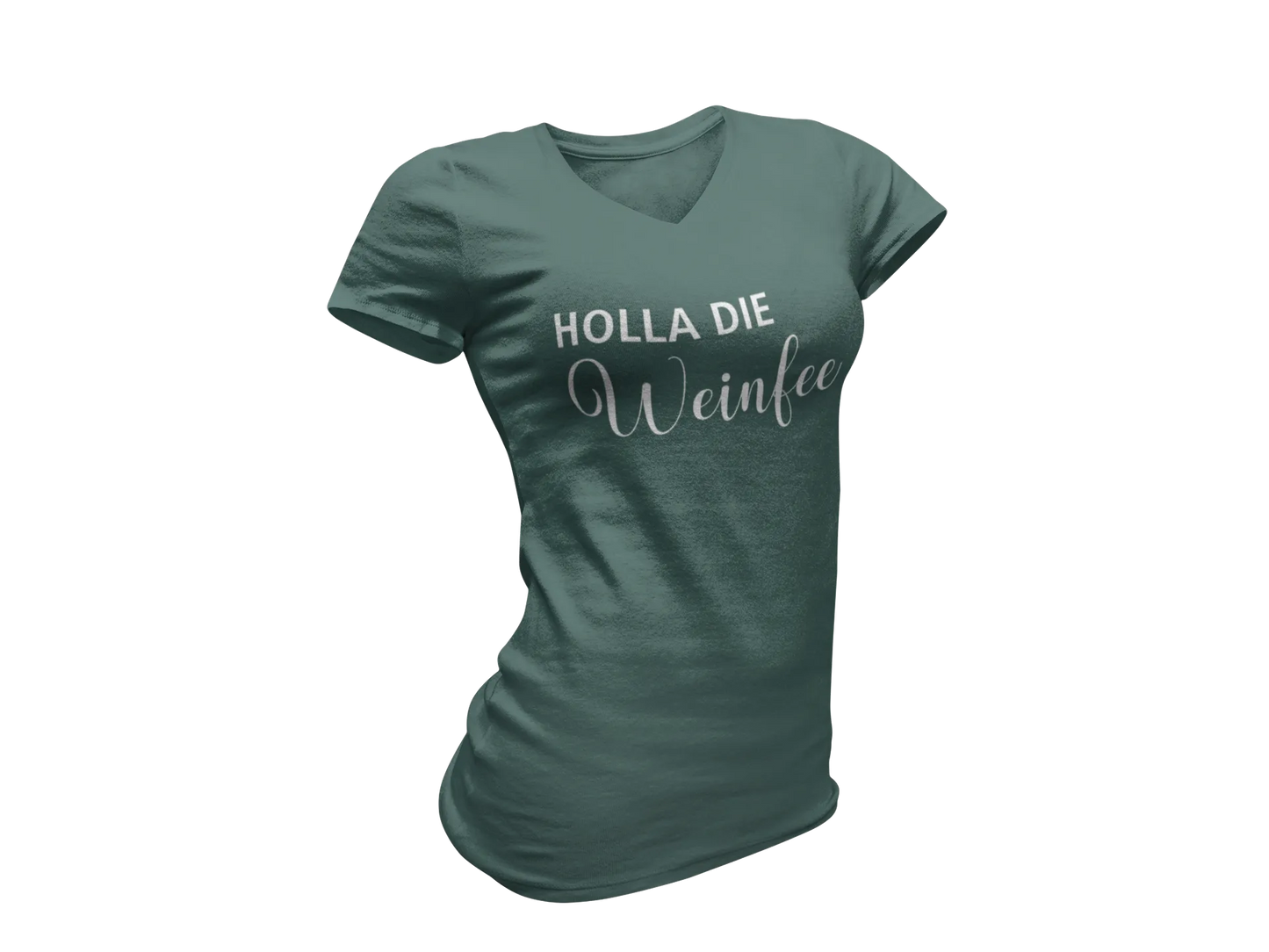 Damen T-Shirt mit V-Ausschnitt – Holla die Weinfee