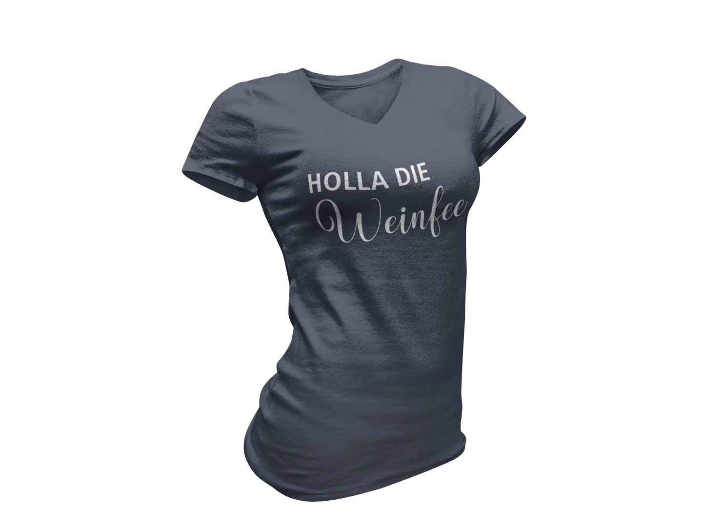 Damen T-Shirt mit V-Ausschnitt – Holla die Weinfee