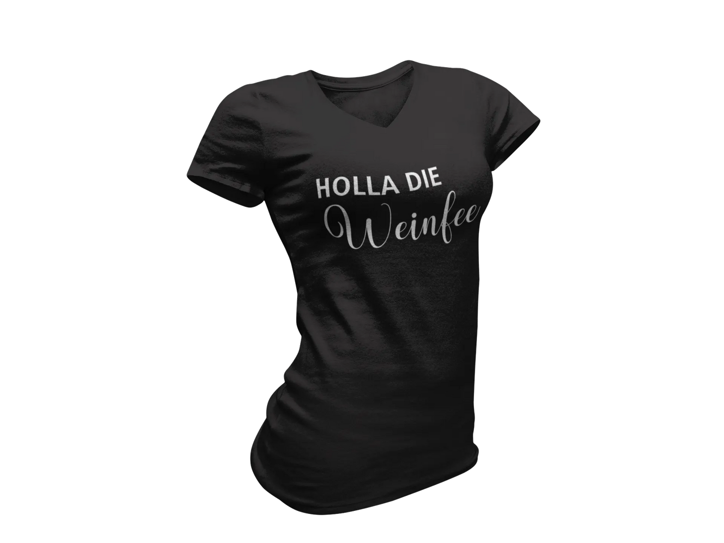 Damen T-Shirt mit V-Ausschnitt – Holla die Weinfee