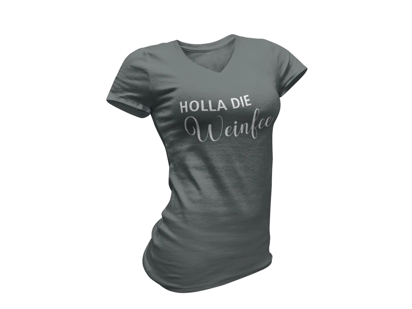 Damen T-Shirt mit V-Ausschnitt – Holla die Weinfee