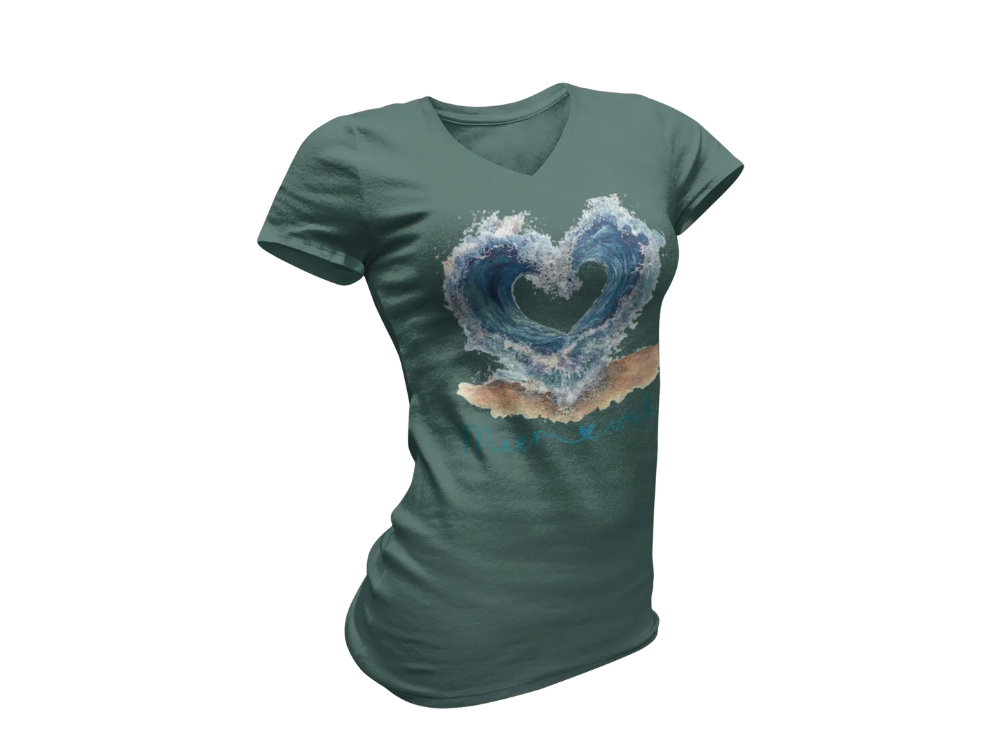 Damen T-Shirt mit V-Ausschnitt – Wellen Meerweh Edition