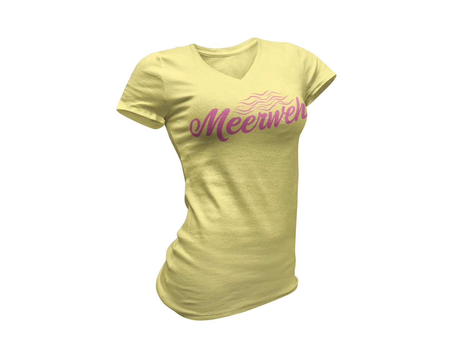 Damen T-Shirt mit V-Ausschnitt – „Meerweh“ (Schriftzug, Pink)