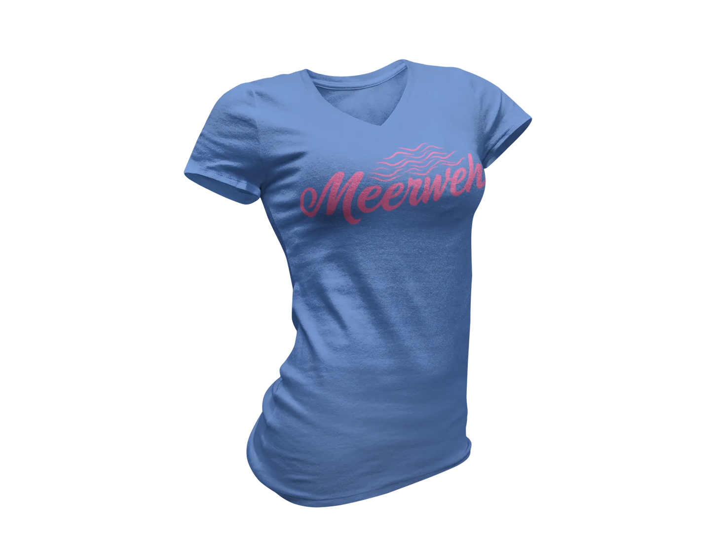 Damen T-Shirt mit V-Ausschnitt – „Meerweh“ (Schriftzug, Pink)