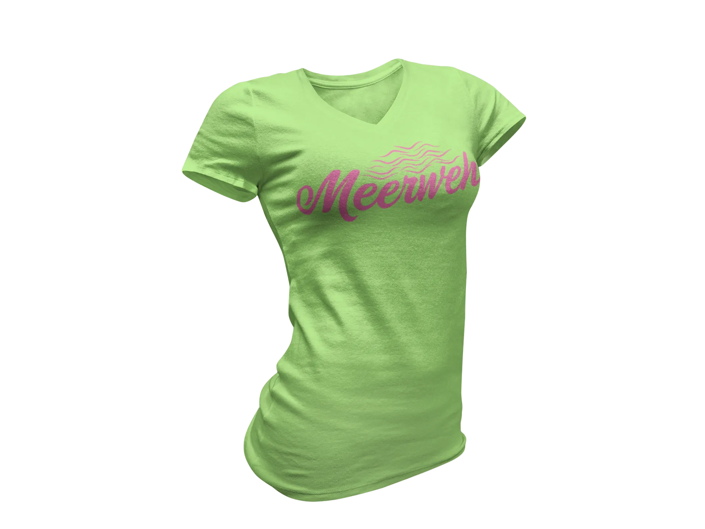 Damen T-Shirt mit V-Ausschnitt – „Meerweh“ (Schriftzug, Pink)