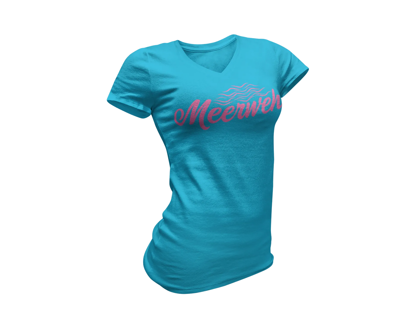 Damen T-Shirt mit V-Ausschnitt – „Meerweh“ (Schriftzug, Pink)