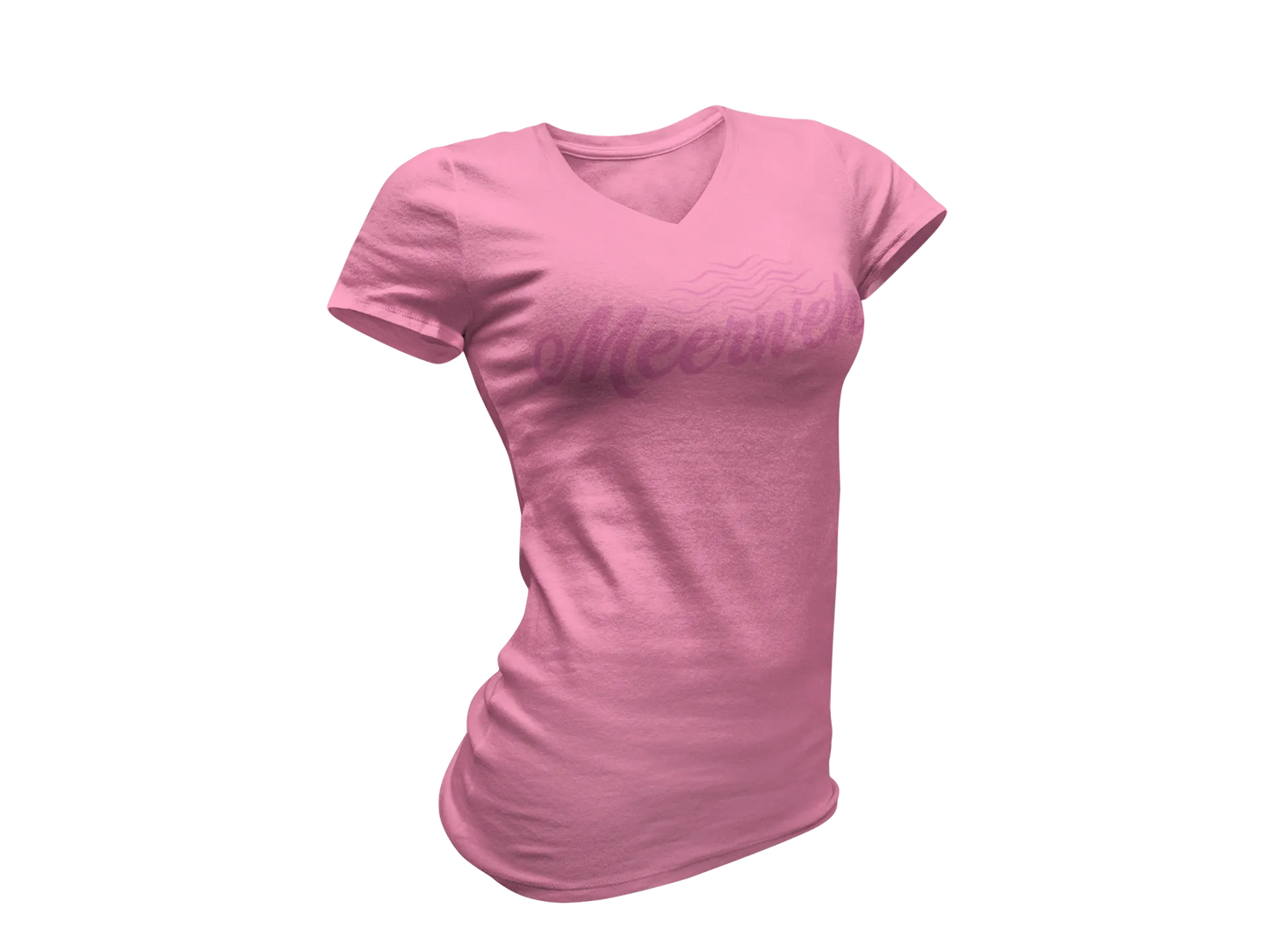 Damen T-Shirt mit V-Ausschnitt – „Meerweh“ (Schriftzug, Pink)
