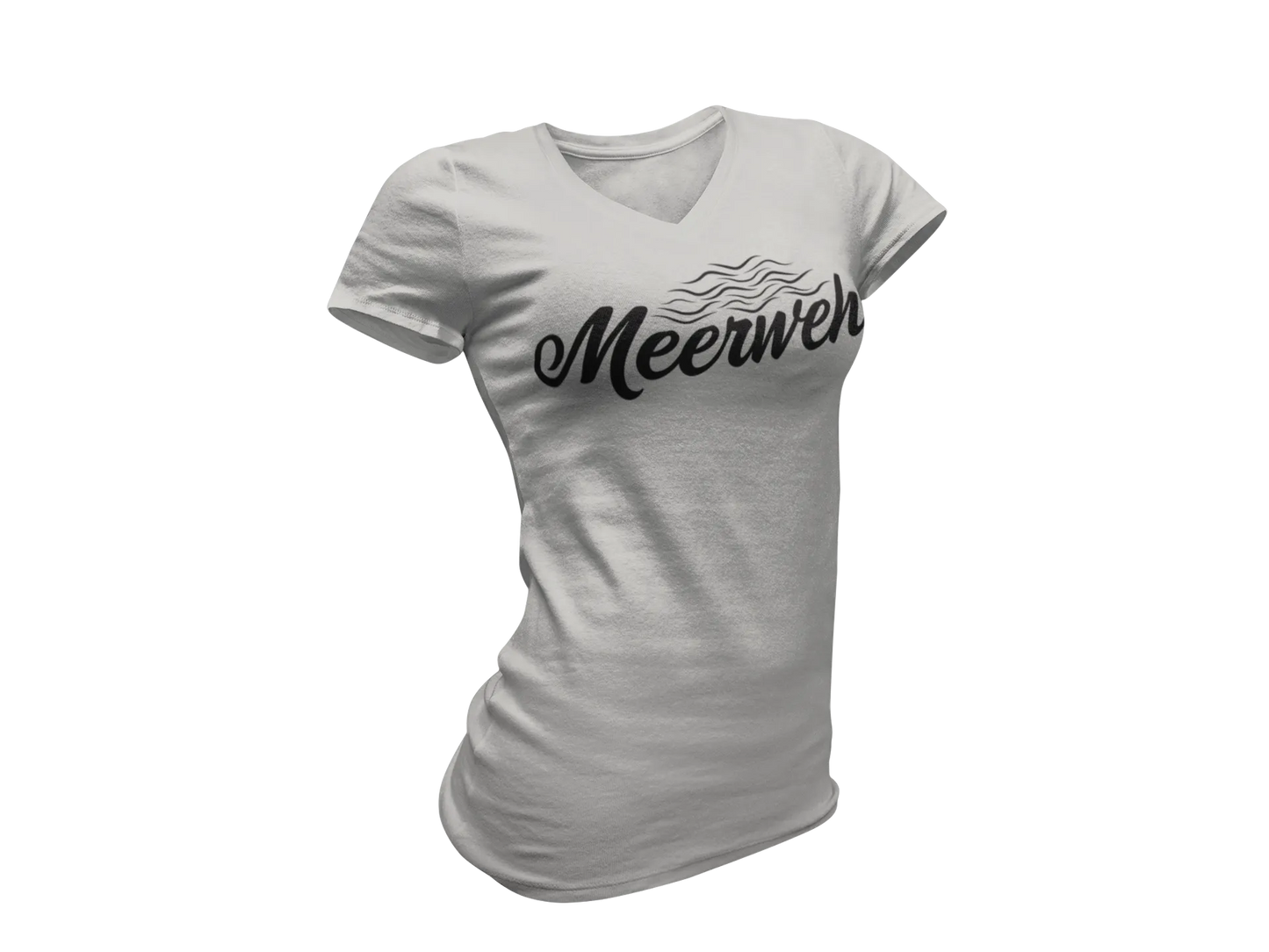 Damen T-Shirt mit V-Ausschnitt – „Meerweh“ (Schriftzug, Schwarz)