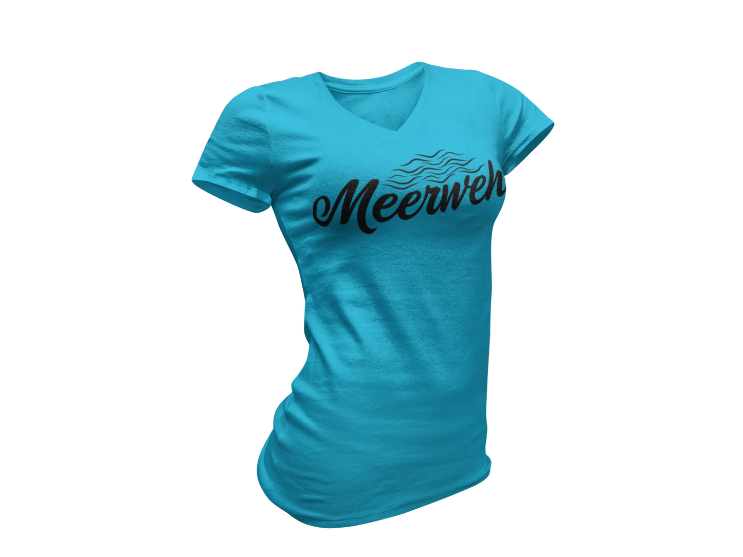 Damen T-Shirt mit V-Ausschnitt – „Meerweh“ (Schriftzug, Schwarz)