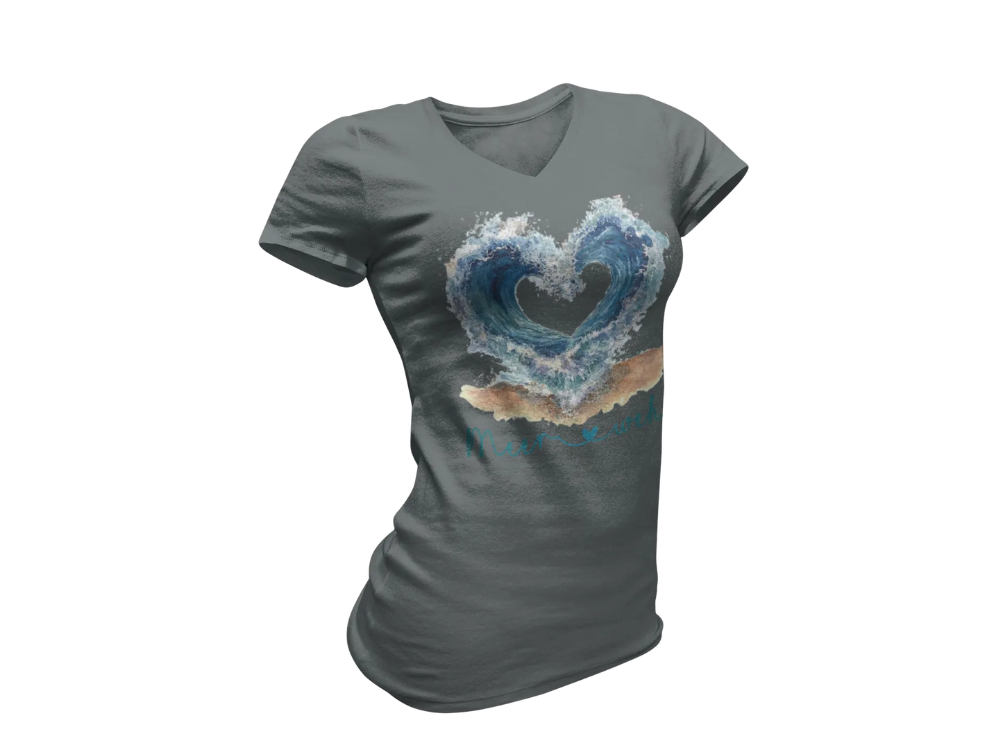 Damen T-Shirt mit V-Ausschnitt – Wellen Meerweh Edition