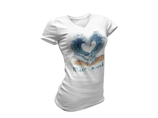 Damen T-Shirt mit V-Ausschnitt – Wellen Meerweh Edition