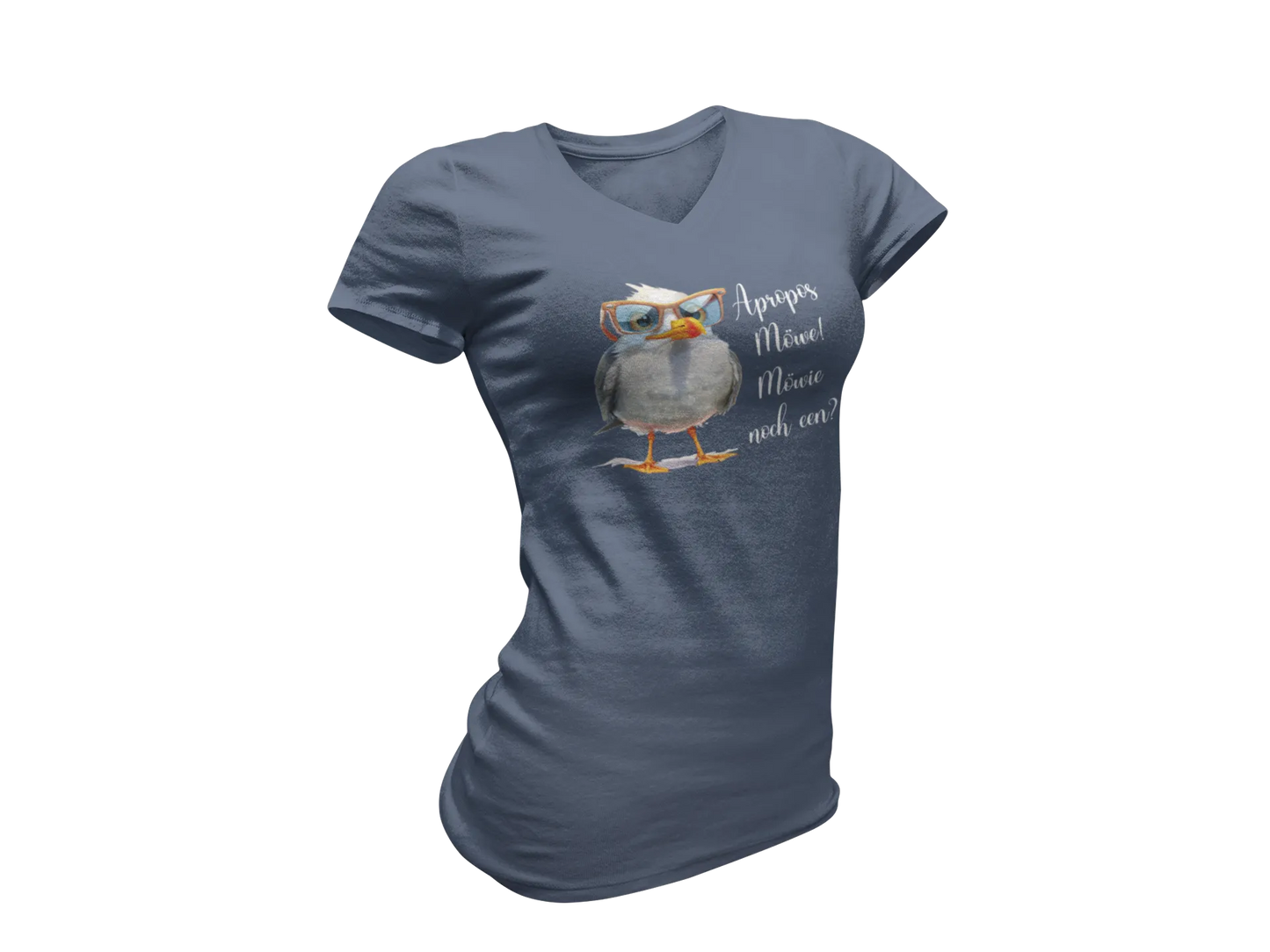 Damen T-Shirt mit V-Ausschnitt – „Möwie noch een?“